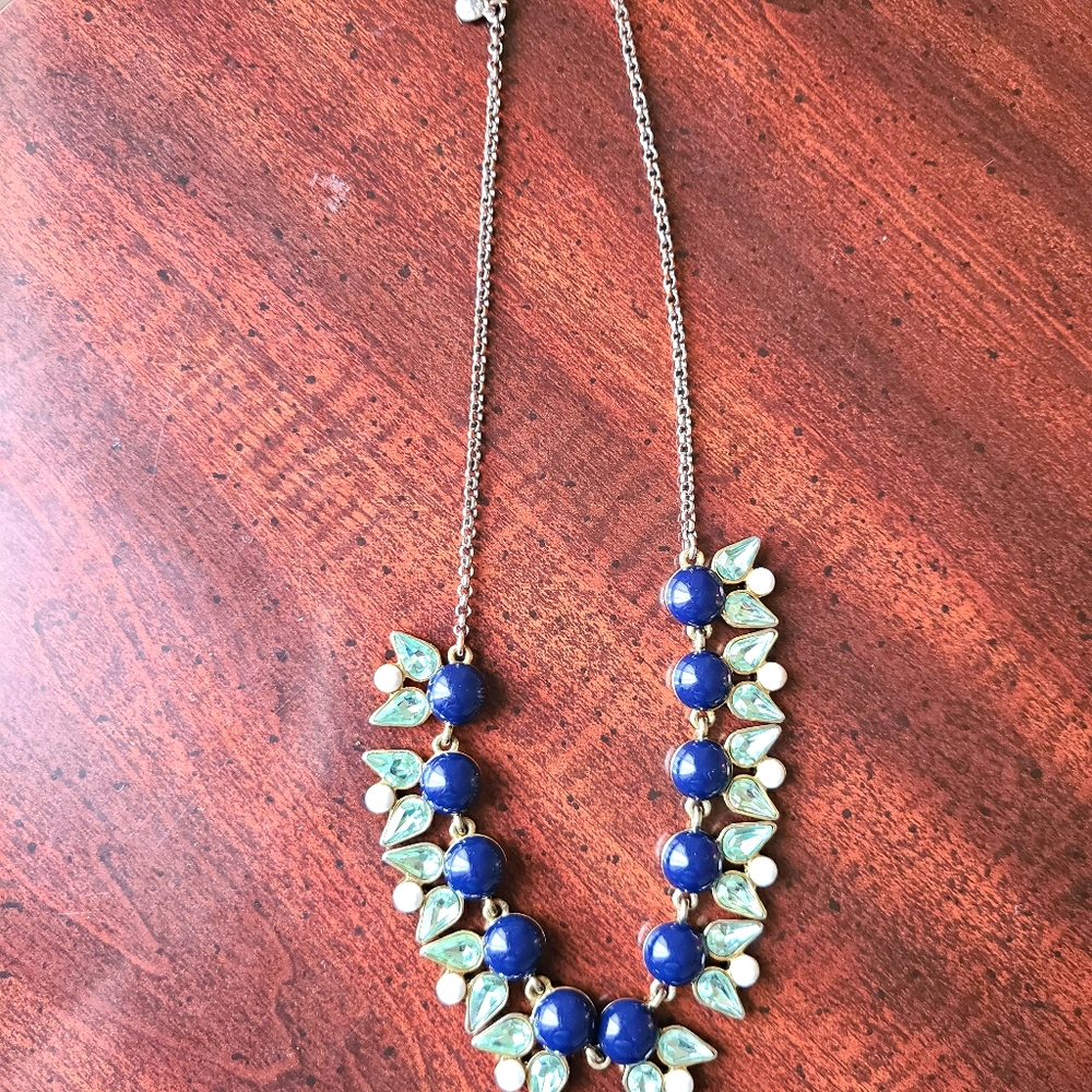 J Crew Crystal Necklace Navy, Blue & White Stones!